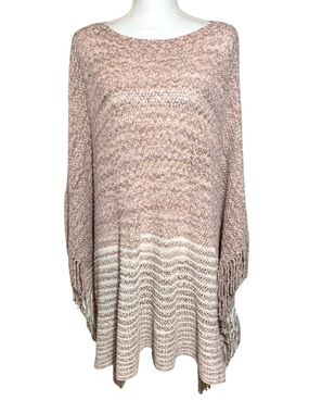 Raj Cream and Pink Knit Poncho Sweater Women One Size